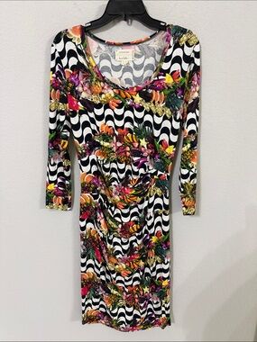 Artelier Nicole Miller Geo Wave Tropical Fruits and Flowers Print Dress